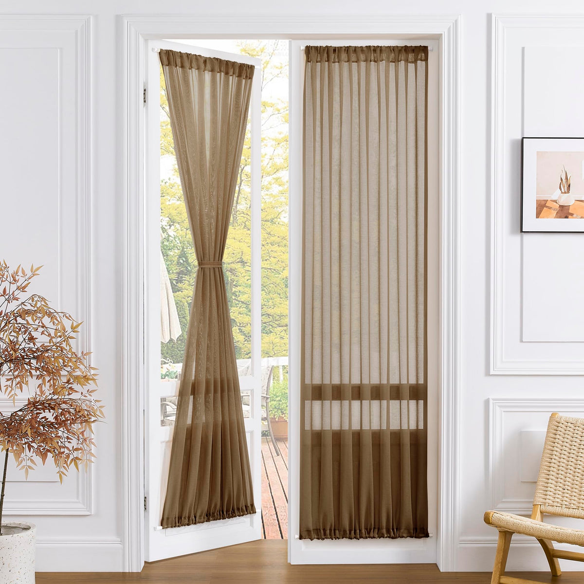 Sheer Door Curtain Closet Linen Textured Curtain Sheers Doorway Light Filtering Voile French Door Rod Pocket Curtains Patio Glass Doors