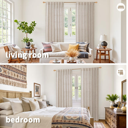 Natural Linen Curtains 80 Inch Length Light Filtering Drapes (2 Count)