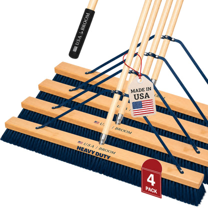 4-Pack - 36" Heavy Duty Outdoor Push Broom with 60" Handle. Ideal for Asphalt, Concrete & Heavy Debris. Durable American Made Steel Brackets-Stainless Steel Hardware. No Plastic. 100% USA Made (4 Count)