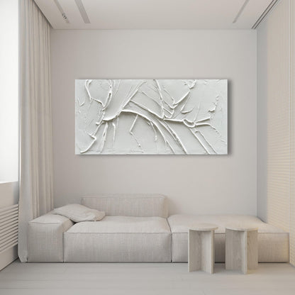 Hand Painted Thick Texture White Minimalist Oil Painting 30x60 Inch Large Contemporary Art Oil Painting
