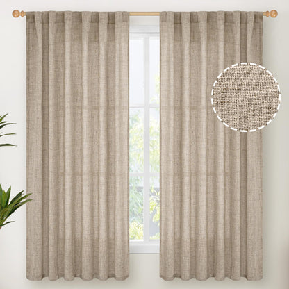 Dark Oatmeal Linen Curtains 63 Inches Long for Living Room Window (2 Count)