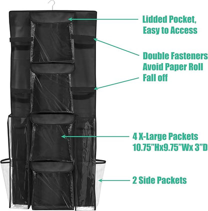 Simple Houseware Double-Sided Hanging Gift Wrap Organizer Storage Pockets, Black (Set of 1)