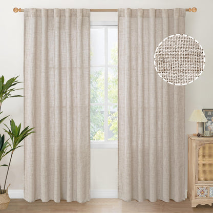 Natural Linen Curtains 84 Inches for Living Room Back Tab and Rod Pocket Textured Window Drapes for Bedroom Dining Farmhouse Light Filtering (2 Count)