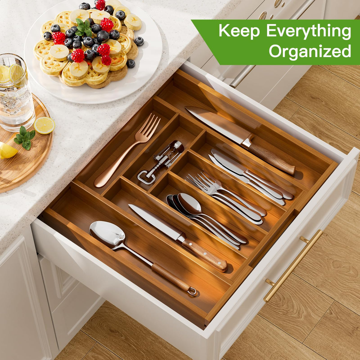 Bamboo Expandable Drawer Organizer for Utensils Holder