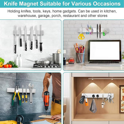Magnetic Knife Holder for Wall, No Drilling Magnetic Knife Strip Adhesive Knife Holder Magnet Knife Bar, Wall Mount Knife Rack Block Metal Tool Holder for Utensils RV Kitchen Organization, 10 Inch