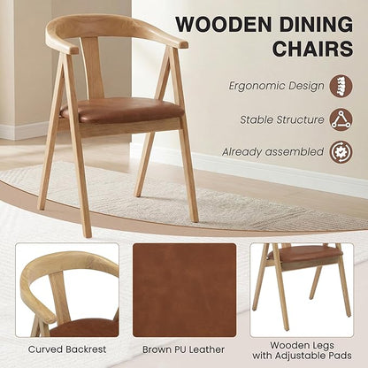 HNY Wooden Folding Chair with Cushion Set of 4, PU Leather Foldable Dining Chairs Folding Event Chair, Portable Space-Saving Accent Chair for Kitchen Dining Living Room Small Spaces, Brown