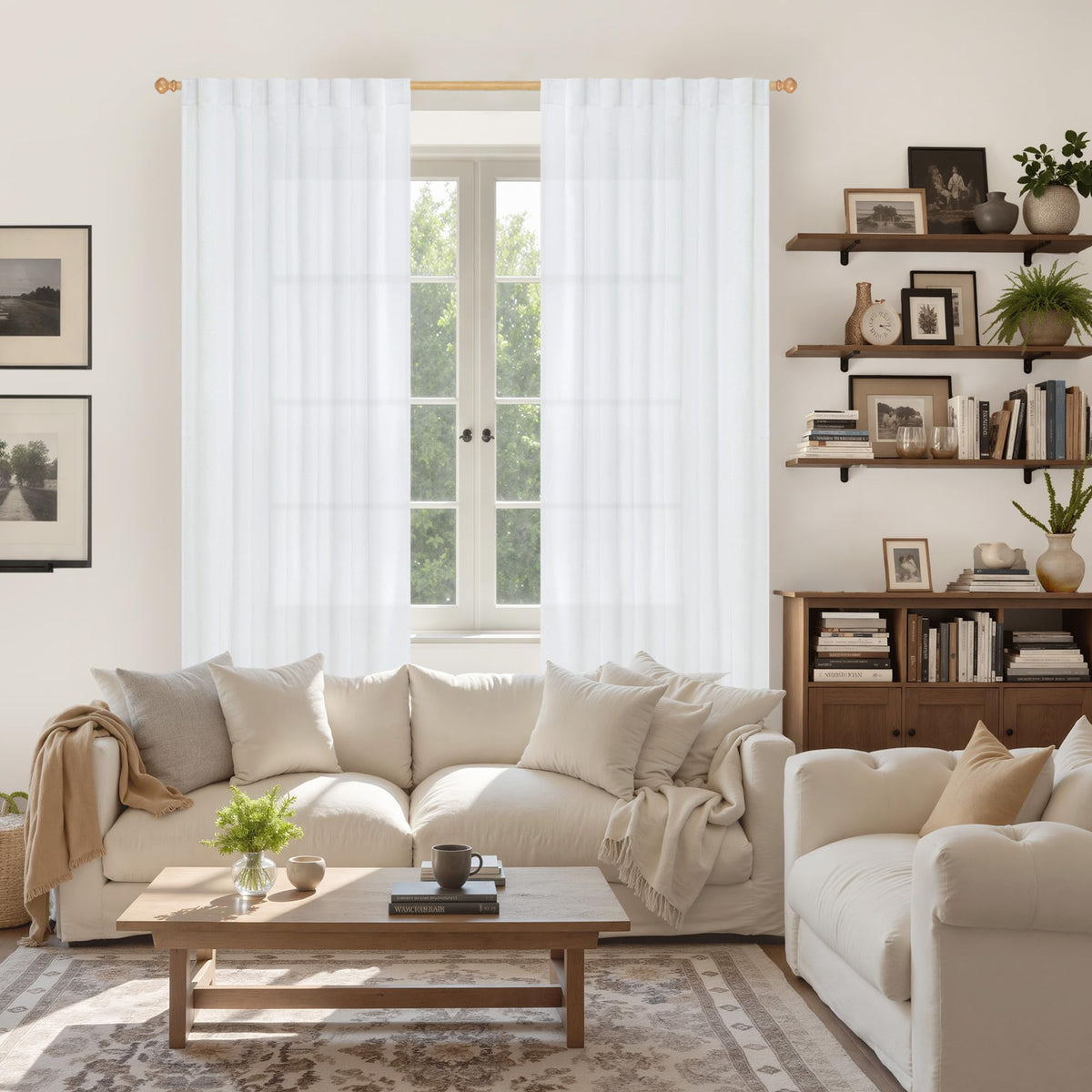 White Linen Curtains 80 Inch Length for Living Room (2 Count)