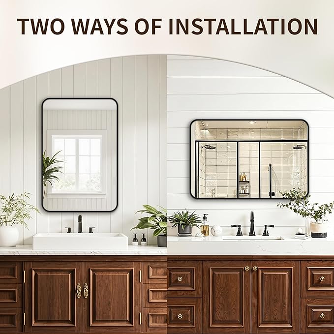 FICTOR Bathroom Mirror, 30"x20" Black Framed Vanity Mirror for Wall, Shatterproof &Anti-Rust Bathroom Mirrors for Over Sink, Bedroom, Living Room, Entryway, Vertical/Horizontal Mount