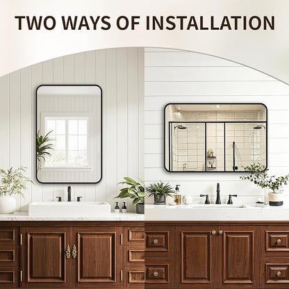FICTOR Bathroom Mirror, 30"x20" Black Framed Vanity Mirror for Wall, Shatterproof &Anti-Rust Bathroom Mirrors for Over Sink, Bedroom, Living Room, Entryway, Vertical/Horizontal Mount