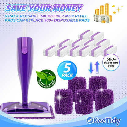 Reusable Mop Pads Compatible with Swiffer Wet Jet Mop Refills Microfiber Mopping Pads Wet & Dry Use Mop Replacement Pad for Swiffer Wetjet Cleaning Supplies 5 Pack (5 Count)