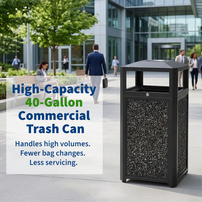 40 Gal. Commercial Outdoor Trash Can with Lid & Ashtray