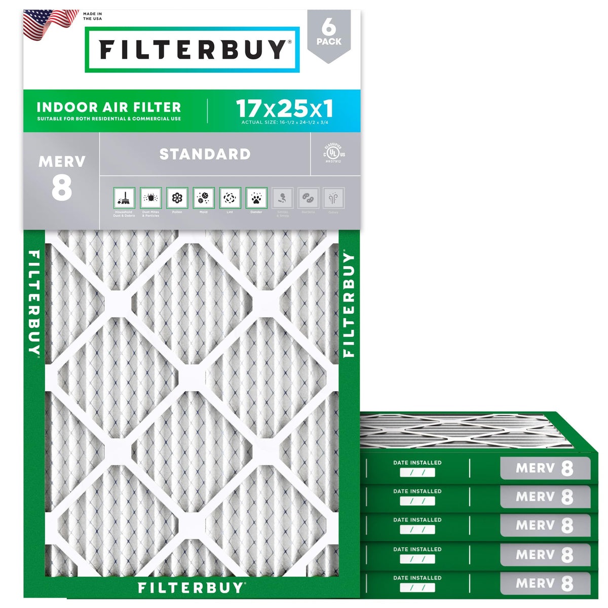 17x25x1 Air Filter MERV 8 Dust & Allergy Defense (6 Count)