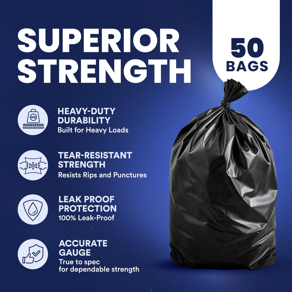 40 45 Gallon Trash Bags │ 2.3 Mil │ Black Heavy Duty Garbage Can Liners │ 40" x 46" (50 Count)