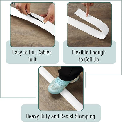 Bates- Floor Cord Cover, 6ft, Cable Cavity 0.6" (W) x 0.31" (H), Heavy Duty Wire Protector, PVC Extension Cords Hider, Protect Cords, Prevent Cable Trips, Cord Hider for Office, Home, Outdoor