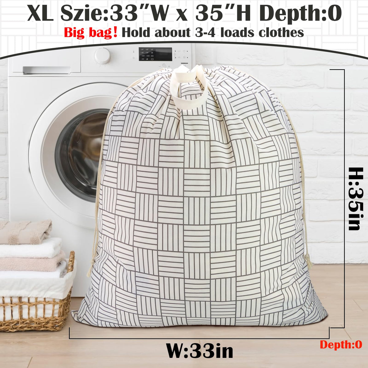 Canvas Laundry Bag with Handles & Drawstring