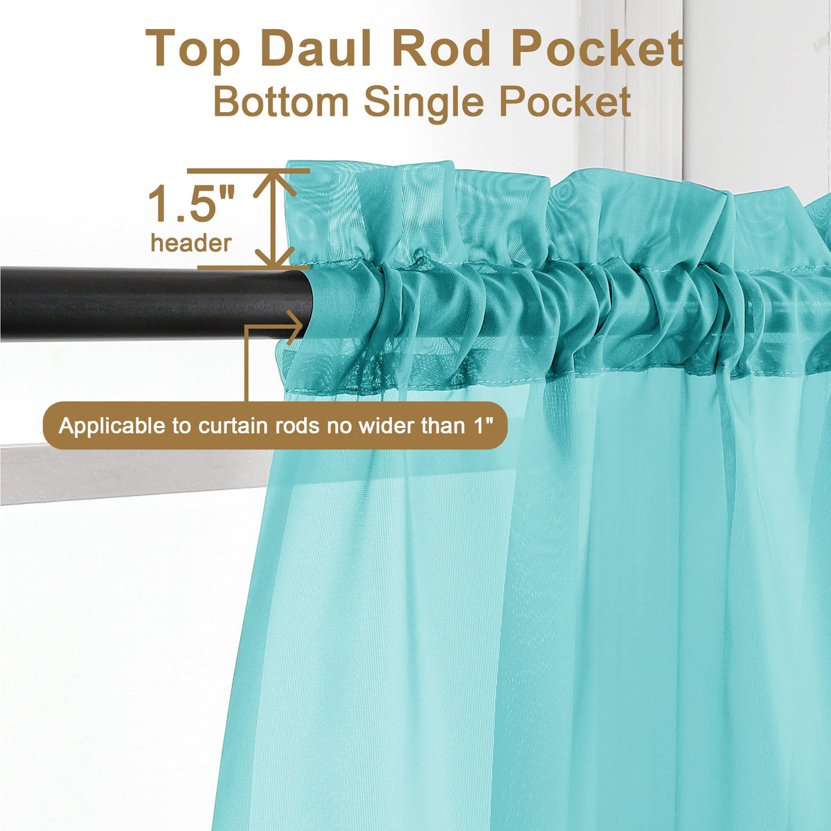 Turquoise Sheer Curtains 30 inch Length 2 Panels (2 Count)