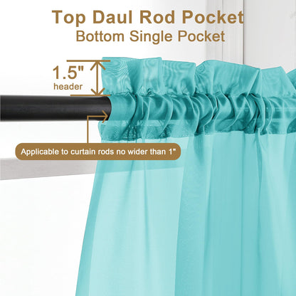 Turquoise Sheer Curtains 30 inch Length 2 Panels (2 Count)