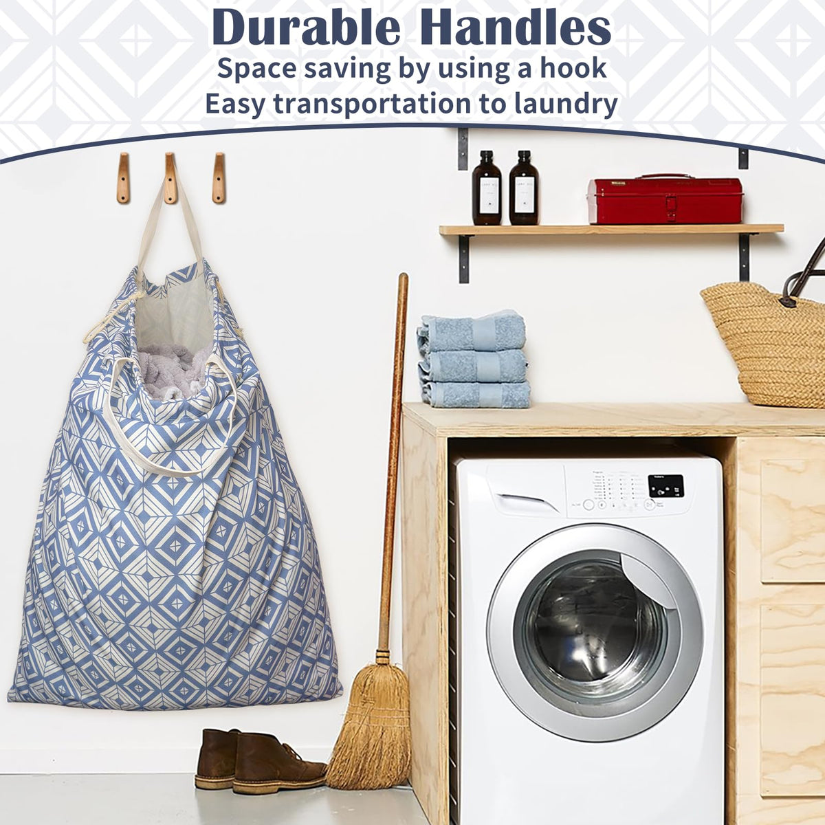 Canvas Laundry Bag with Handles & Drawstring