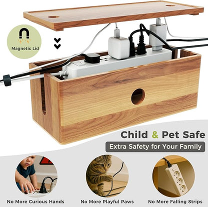 Acacia Wooden Large Floor Cord Cover Box for Power Strips, Low Profile Cable Concealer for Floor Wires and Extension Cords, Cord Protector and Wire Hider for TV, Router, Home Office and Living Room