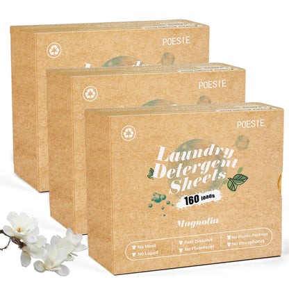 Laundry Detergent Sheets Magnolia Scent 3 Pack 480 Strips Liquid Less Effective Cleaning Zero Waste for All Washing Machine Traveling Dorm Life Save Space (480 Count)