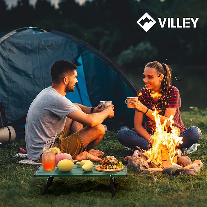 VILLEY Portable Mini Folding Beach Table, Ultralight Aluminum Side Table with Carry Bag for Camping, Picnics, and Outdoor Activities - Green