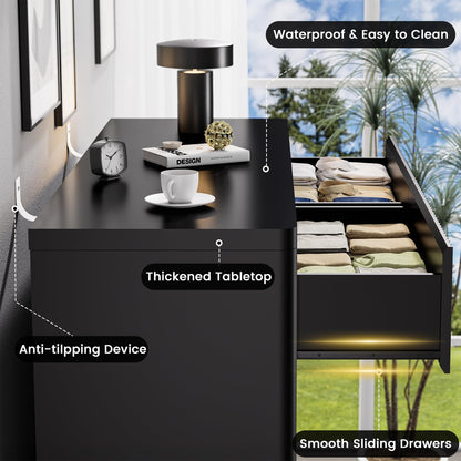 Black 6 Drawers Double Dresser