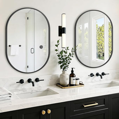 TRAHOME Oval Bathroom Mirror, 2 Pack 20"x30" Black Vanity Mirror for Over Sink, Bedroom, Living Room, Entryway, Modern Mounted Metal Frame Wall Mirror