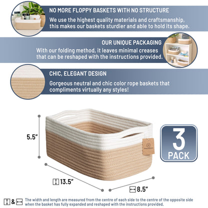 13.5”x8.5”x5.5” Storage Baskets for Shelves 3 Pack (3 Count)
