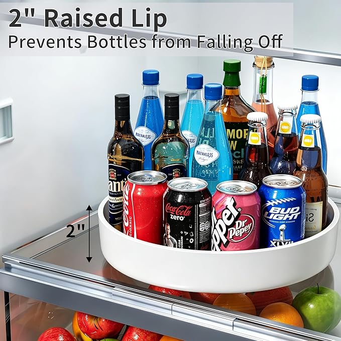 Lazy Susan Organizer Turntable, 12" Rotating Spice Rack Organization with Non-Slip Base & Raised Lip, Pantry Organizers and Storage for Cabinet, Kitchen, Bathroom, Countertop, Refrigerator