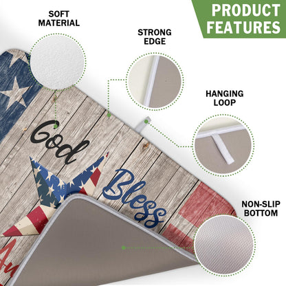 4th of July Dish Drying Mat 16x18 Inch Patriotic God Bless America Memorial Kitchen Mats Independence Day Absorbent Dishes Pad for Kitchen Counter USA Star Drying Mat Home Decor for Countertop