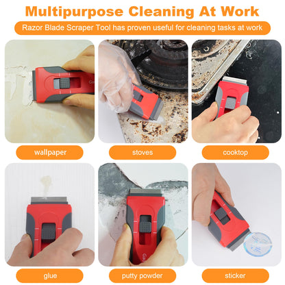 Razor Blade Scraper with 2 Pcs Plastic Scraper