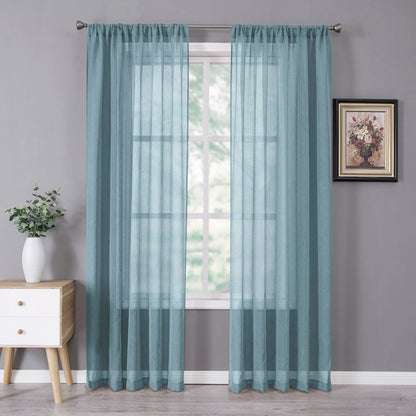 Sheer Curtains Linen Textured Bedroom Curtain Sheers Light Filtering Rod Pocket Voile Curtains for Living Room (2 Count)