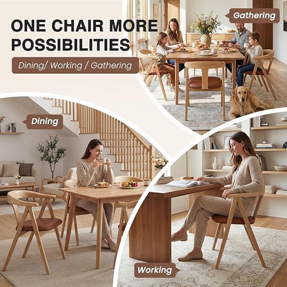 HNY Wooden Folding Chair with Cushion Set of 2, PU Leather Foldable Dining Chairs Folding Event Chair, Portable Space-Saving Accent Chair for Kitchen Dining Living Room Small Spaces, Brown
