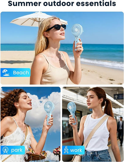 HandFan 5200mAh Handheld Fan Rechargeable, 20H Runtime Hand Fan, 3 Speeds Strong Airflow, Personal 180° Foldable Portable Fans for Travel/Summer/Concerts/Lash/Commute, Gifts for Women (Blue)
