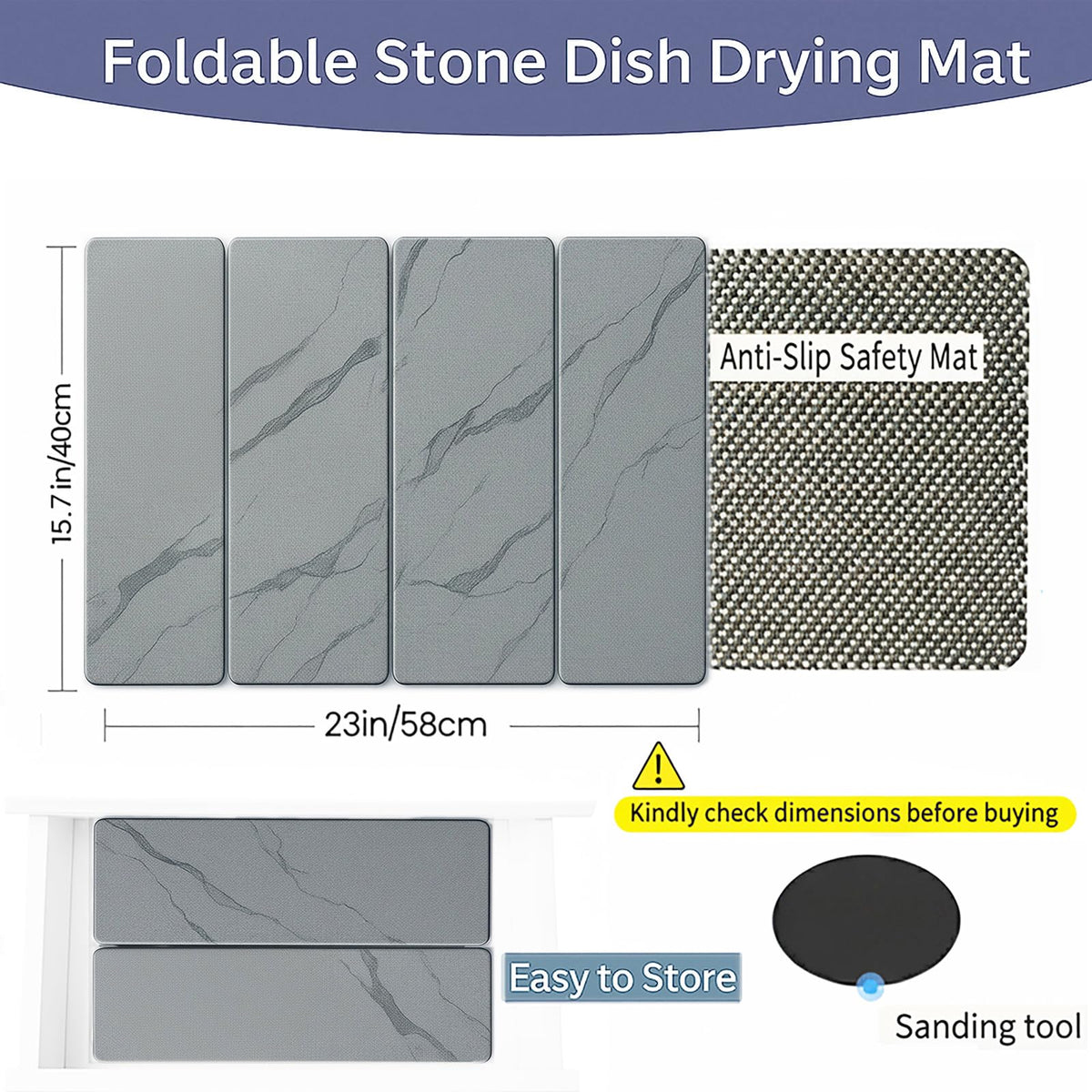 Stone Drying Mat for Kitchen Counter Light Gray