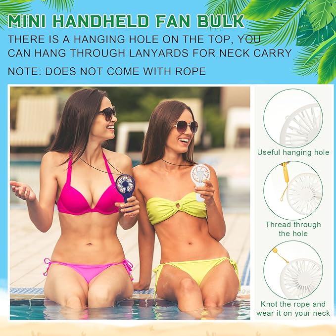 Woanger 24 Pack Mini Powerful Handheld Fan Bulk 3 Speed USB Rechargeable Small Desk Fan Summer Gift for Wedding Beach Outdoor Women Eyelash (White,Blue,Black)