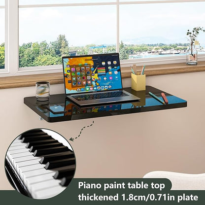 Clikuutory Black Wall Mounted High Gloss Folding Table 23.6" L x 15.7" W, Laundry Folding Table for Laundry Room, Home Office, Kitchen, Bedroom, Home Bar, Wall Desk Fold Down for Small Spaces