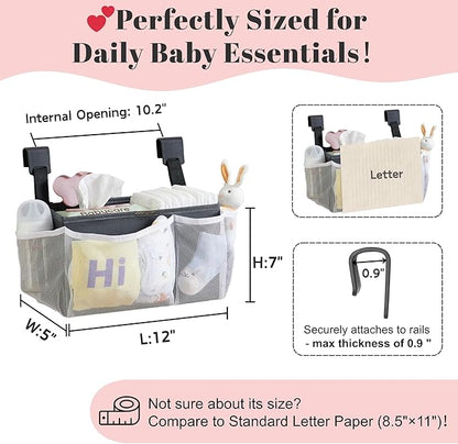 2-Pack Hanging Diaper Organizer for Crib, Playpen, Bassinet | Hold 50+ Diapers, Baby Diaper Caddy for Changing Table, Washable Newborn Essentials Organizer with Hook Straps, Ideal Baby Shower Gifts
