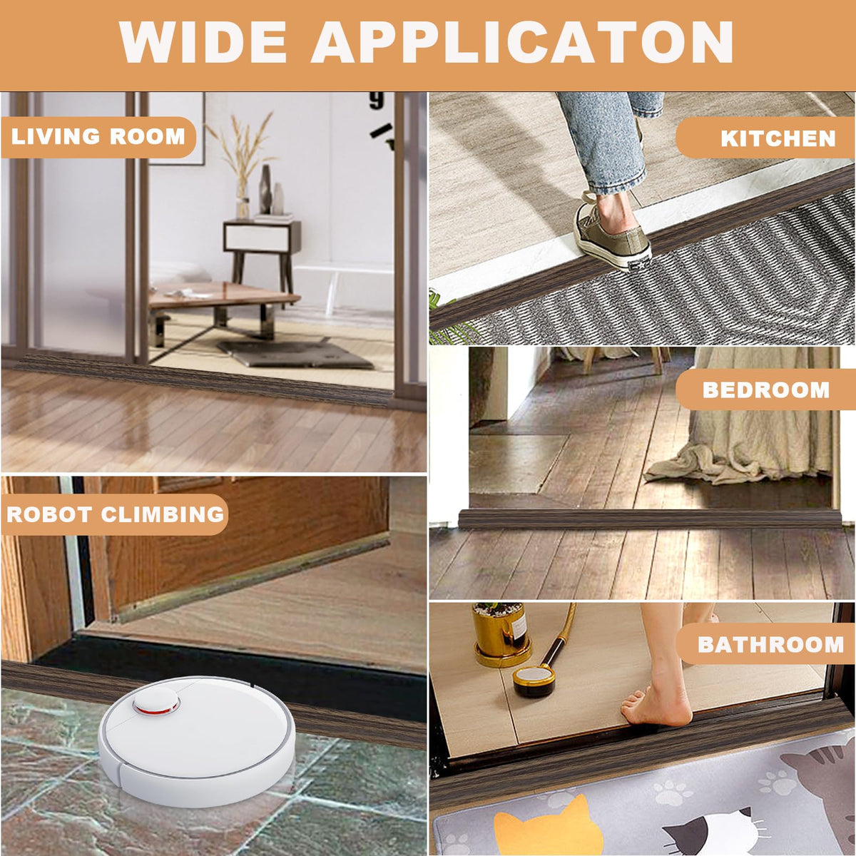Vinyl Door Threshold Flooring Transition Strip Self Adhesive Carpet Edging Strip for Laminate Doorway Edge Threshold from 1 (6.6 Foot)