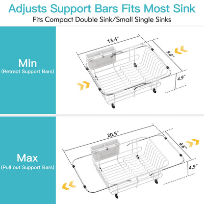 White Dish Drying Rack in Sink with Utensil Holder