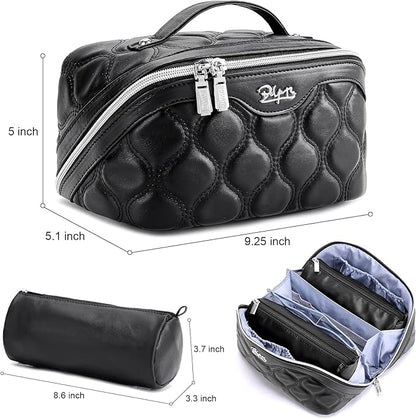 BOYATU Travel Makeup Bags for Women Cosmetic Bag: Puffy Make up Bags Set of 3 - Vegan Leather Makeup Organizer - Waterproof Large Toiletry Bag with Compartments - Travel Essentials (H-1-Black)