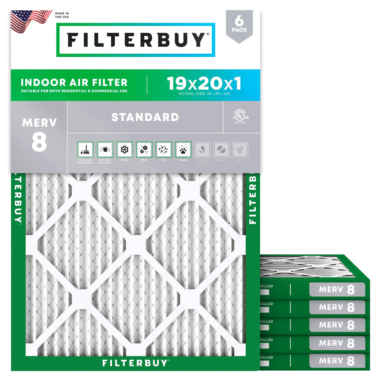19x20x1 Air Filter MERV 8 Dust & Allergy Defense (6 Count)