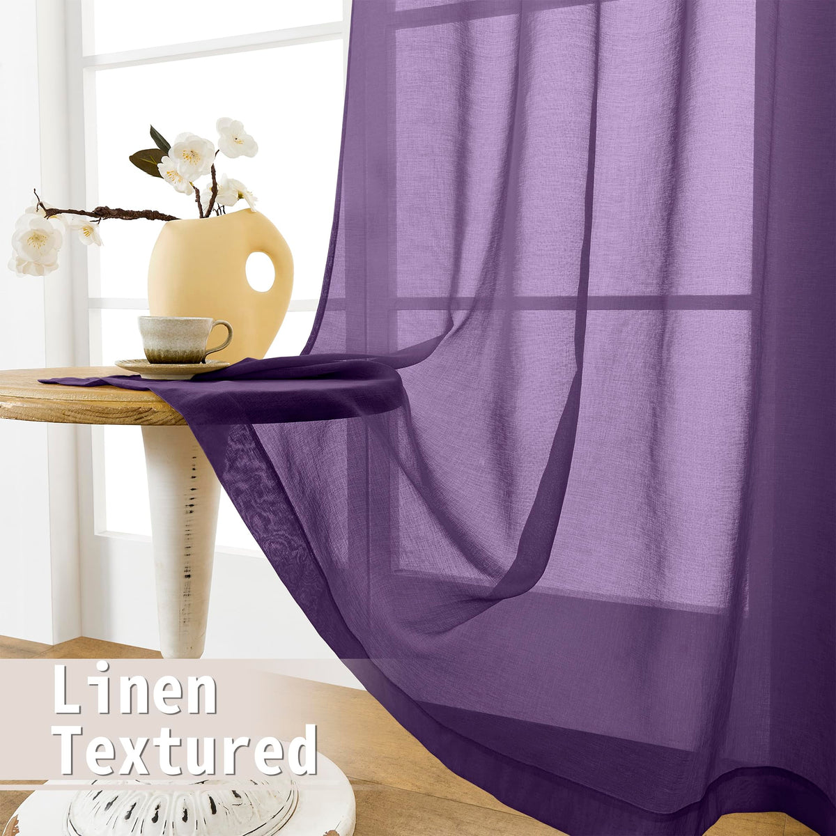 Sheer Door Curtains Closet Linen Textured Curtains Sheer Doorway Light Filtering Voile French Doors Rod Pocket Curtain Patio Glass Door