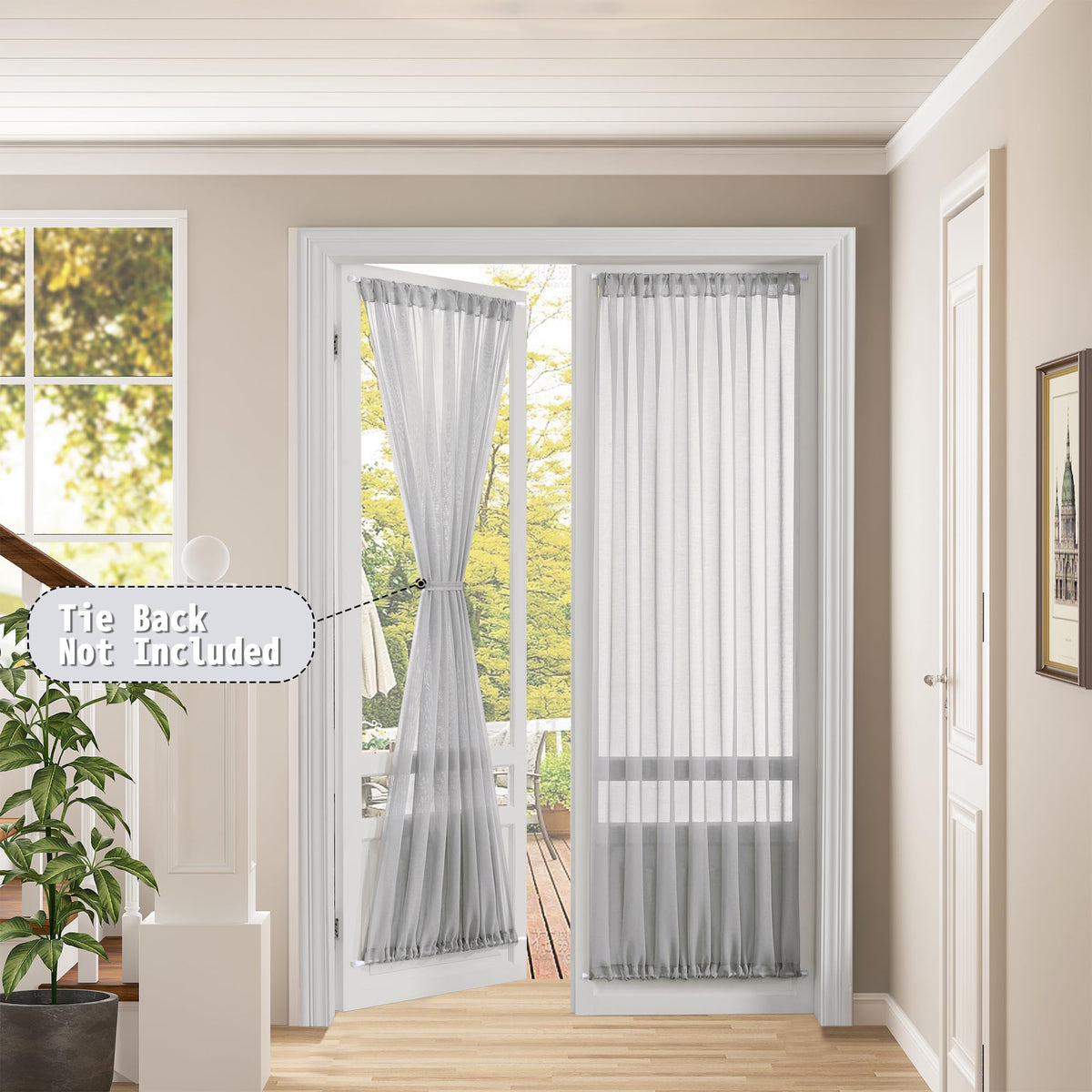 Sheer Door Curtain Closet Linen Textured Curtains Sheer Doorway Light Filtering Voile Patio Glass Doors Rod Pocket Curtain French Door