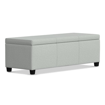Avalon 48" Wide Linen Look Fabric Storage Ottoman in Grey