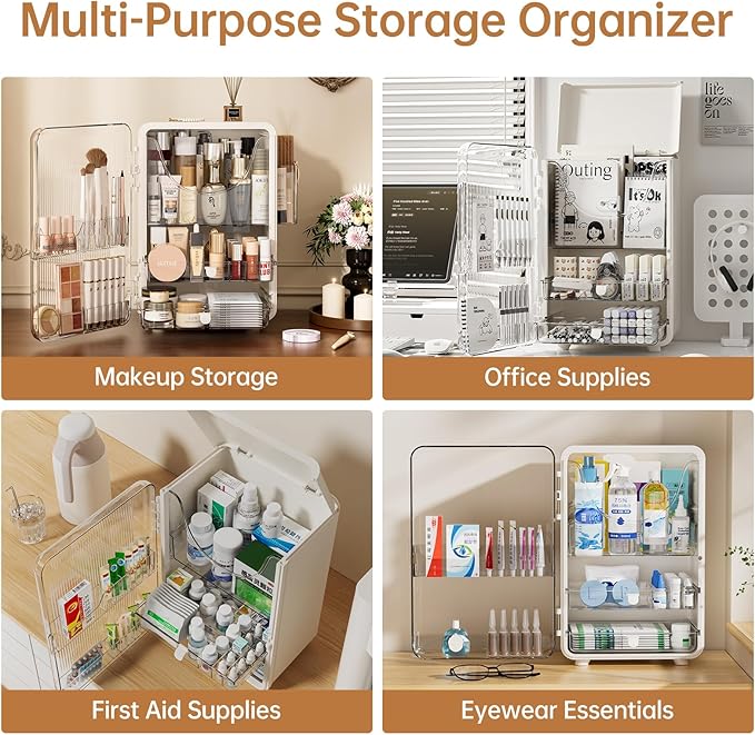 HAIXIN Makeup Organizer for Vanity, Large Capacity Skincare Organizer with Drawers, Top Opening Cosmetic Storage for Bathroom Countertop, Lipstick & Perfume Organizer (White)