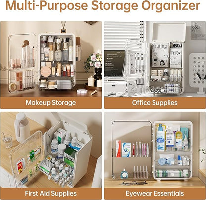 HAIXIN Makeup Organizer for Vanity, Large Capacity Skincare Organizer with Drawers, Top Opening Cosmetic Storage for Bathroom Countertop, Lipstick & Perfume Organizer (White)