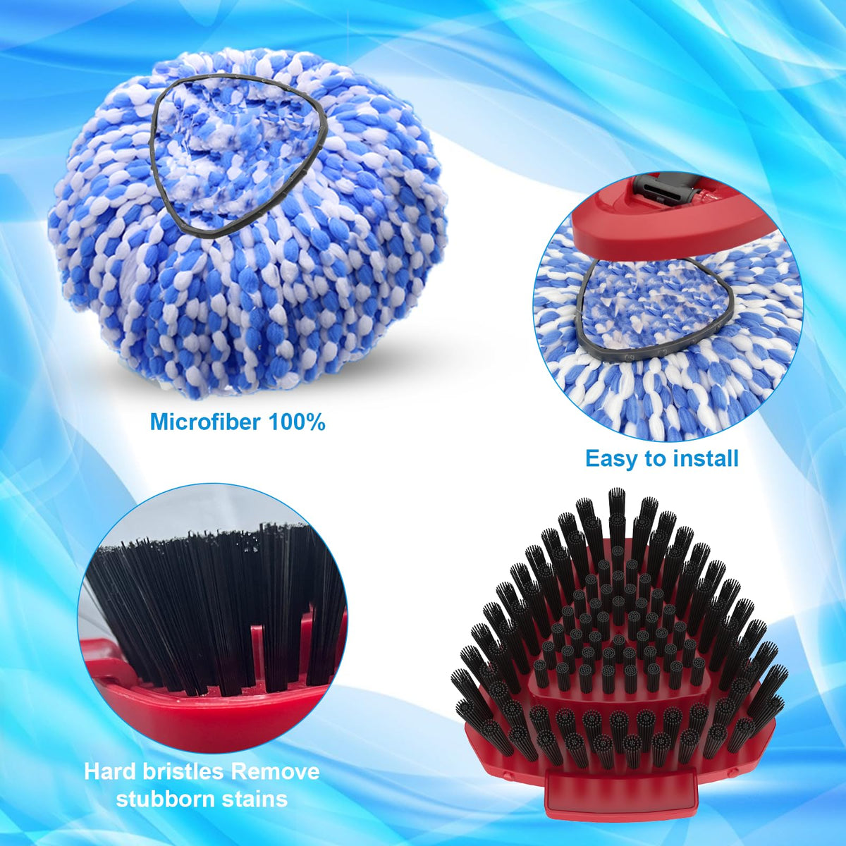 Spin Mop Head and Brush Replacement Compatible with O Cedar RinseClean 2