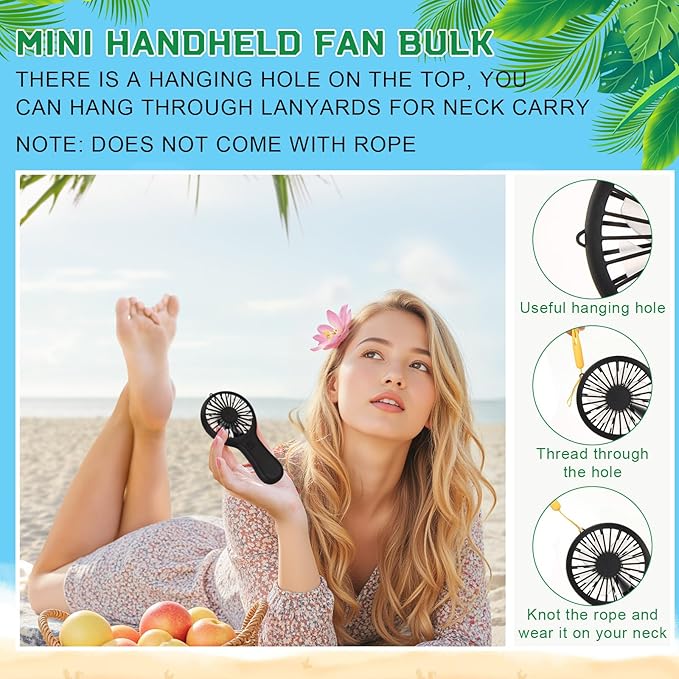 Woanger Mini Powerful Handheld Fan Bulk 3 Speed USB Rechargeable Small Desk Fan Summer Gift for Wedding Beach Outdoor Women Eyelash (Black,60 Pack)