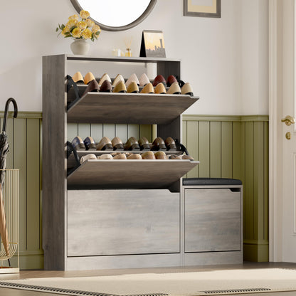 Shoe Cabinet with Bench and 3 Flip Drawers